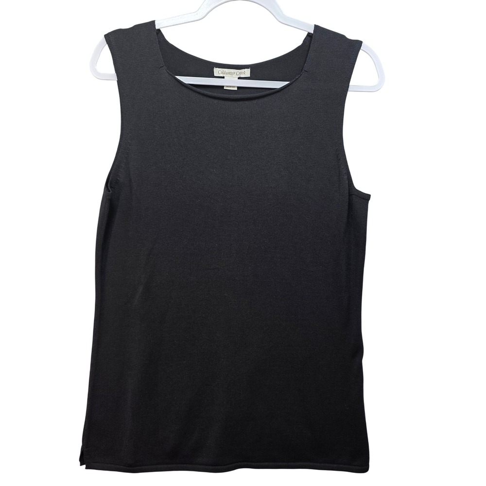 Coldwater Creek Silk Blend Knit Tank Top Womens M Black Scoop Neck Shell Solid